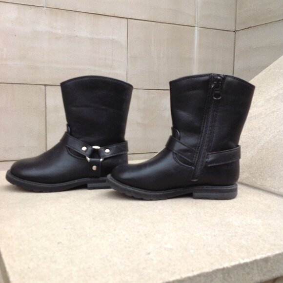 Cat & Jack Black Boots Size 8 w Side Strap+ Metal Silver Ring - Picture 6 of 16